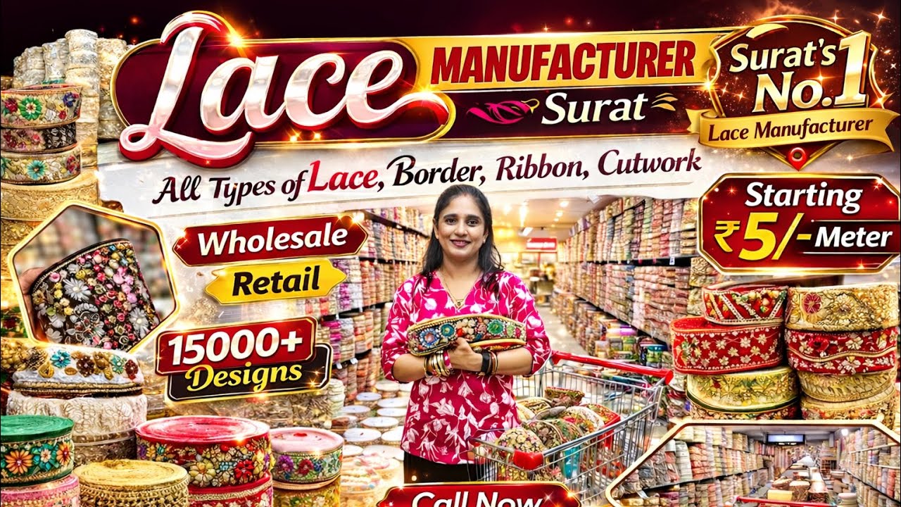 मात्र ₹30 रुपए में खरीदे और ₹100 में बेच लो | Fancy Lace, Cut piece, Latkan | Wholesale Market #lace