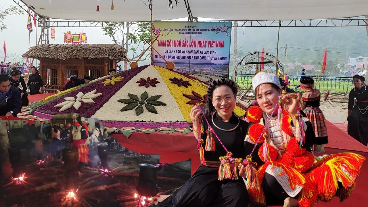 Tham gia lễ hội chúc may mắn năm mới. Nấu một núi xôi bảy màu lập kỷ lục Việt Nam