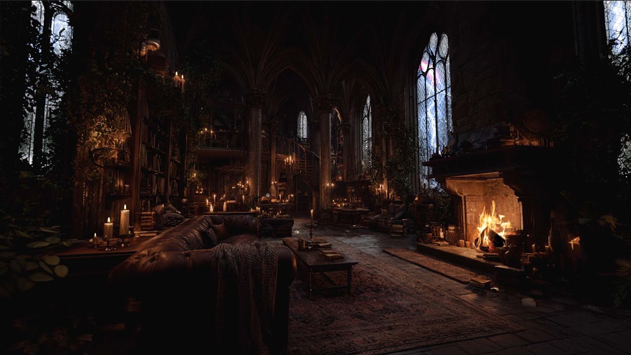 Victorian Castle Night Ambience – Rain, Thunder & Crackling Fire for Deep Sleep
