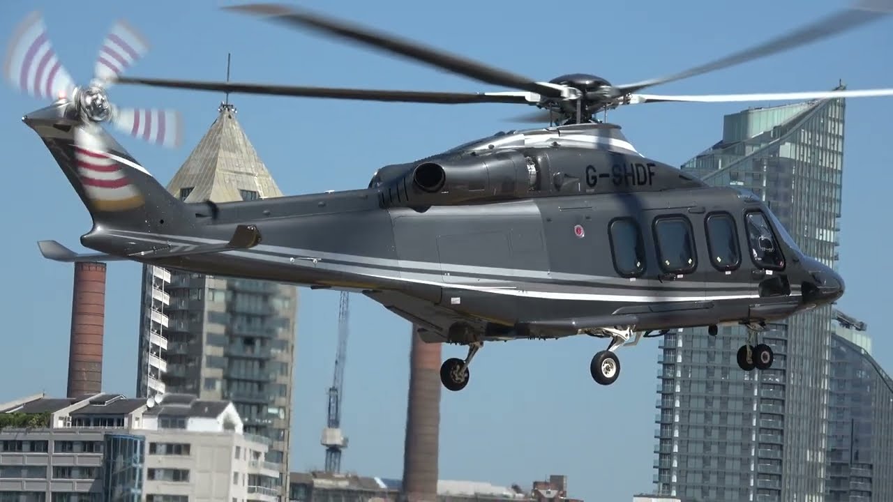 AW139 G-SHDF LANDING AND DEPARTING LONDON BATTERSEA HELIPORT 07-07