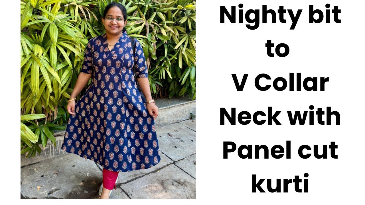 V Collar neck with panel cut kurti stitching Malayalam