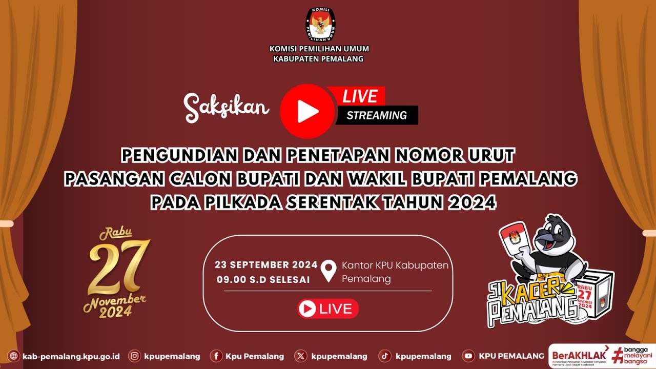 PENGUNDIAN & PENETAPAN NOMOR URUT PASLON BUPATI & WAKIL BUPATI PEMALANG PILKADA SERENTAK TAHUN 2024