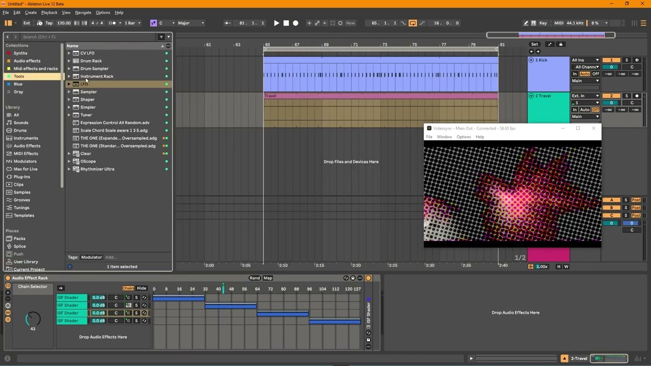 Videosync ISF Shaders in an Live Audio Effects Rack