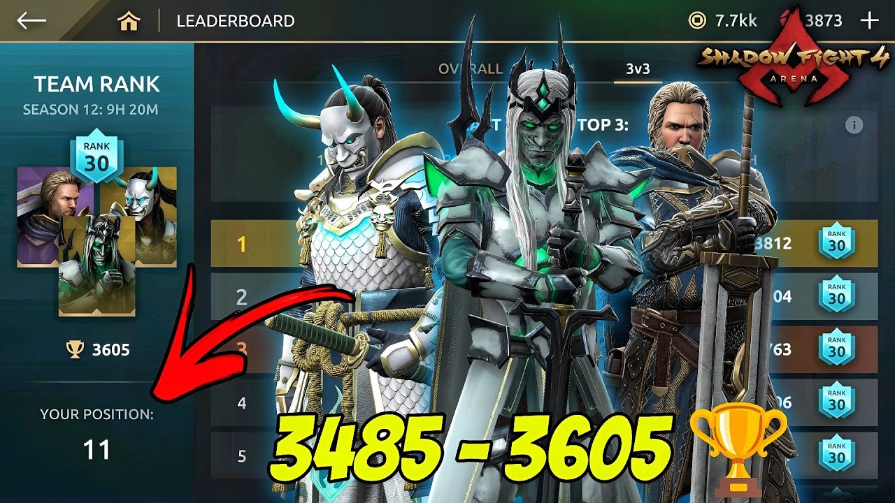 Non-Stop Top Leaderboard Matches! 🥵 Journey from 3485 to 3605 Trophies 🏆| Shadow Fight 4: Arena