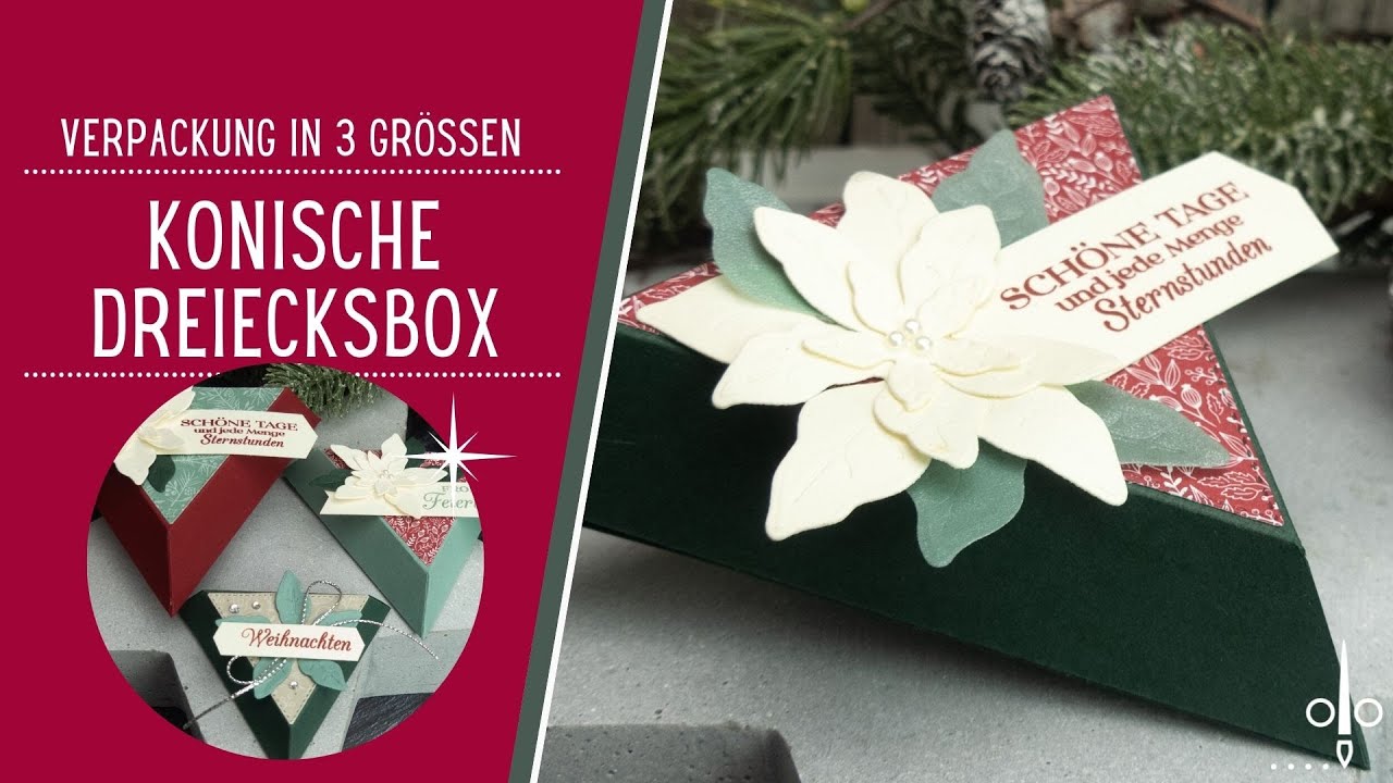 Konische Dreiecksbox in 3 Größen mit Template zum Nachbasteln | Weihnachtsterne