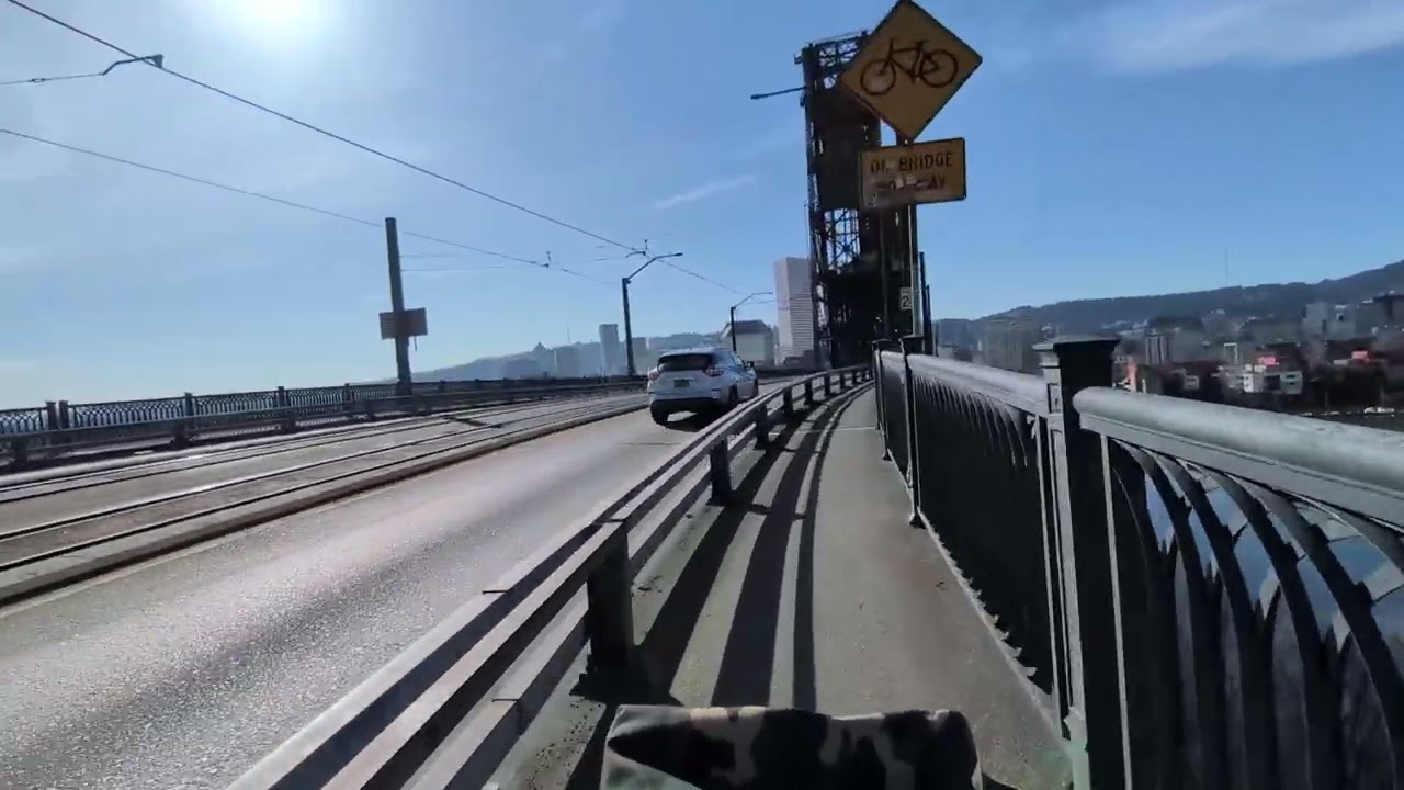 Biking over The Steel Bridge in Portland Oregon using Nike Biketown bike