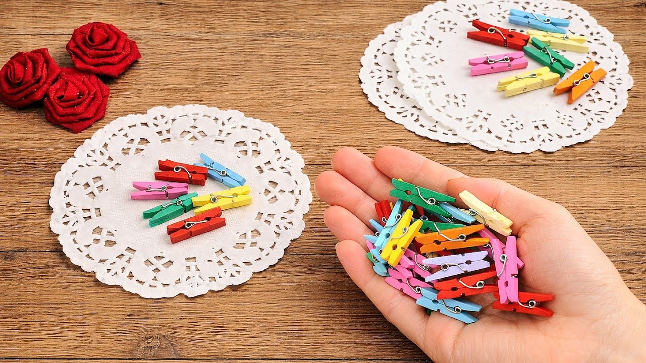 Valentine's Day Surprise 😍 Made from tiny wooden clothespins, and openwork napkins!