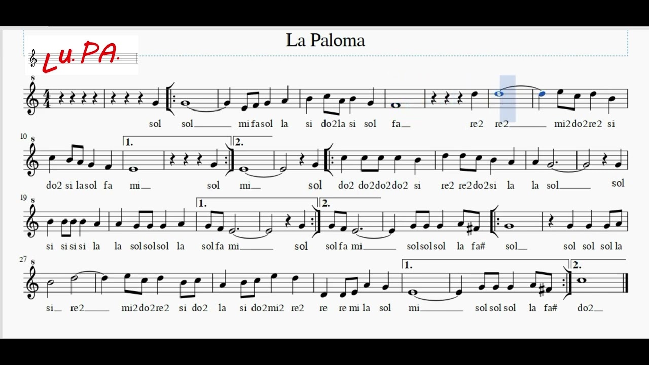 La Paloma (Versione facile) - Flauto - Note - Spartito - Karaoke - Canto - Tutorial - Instrumental