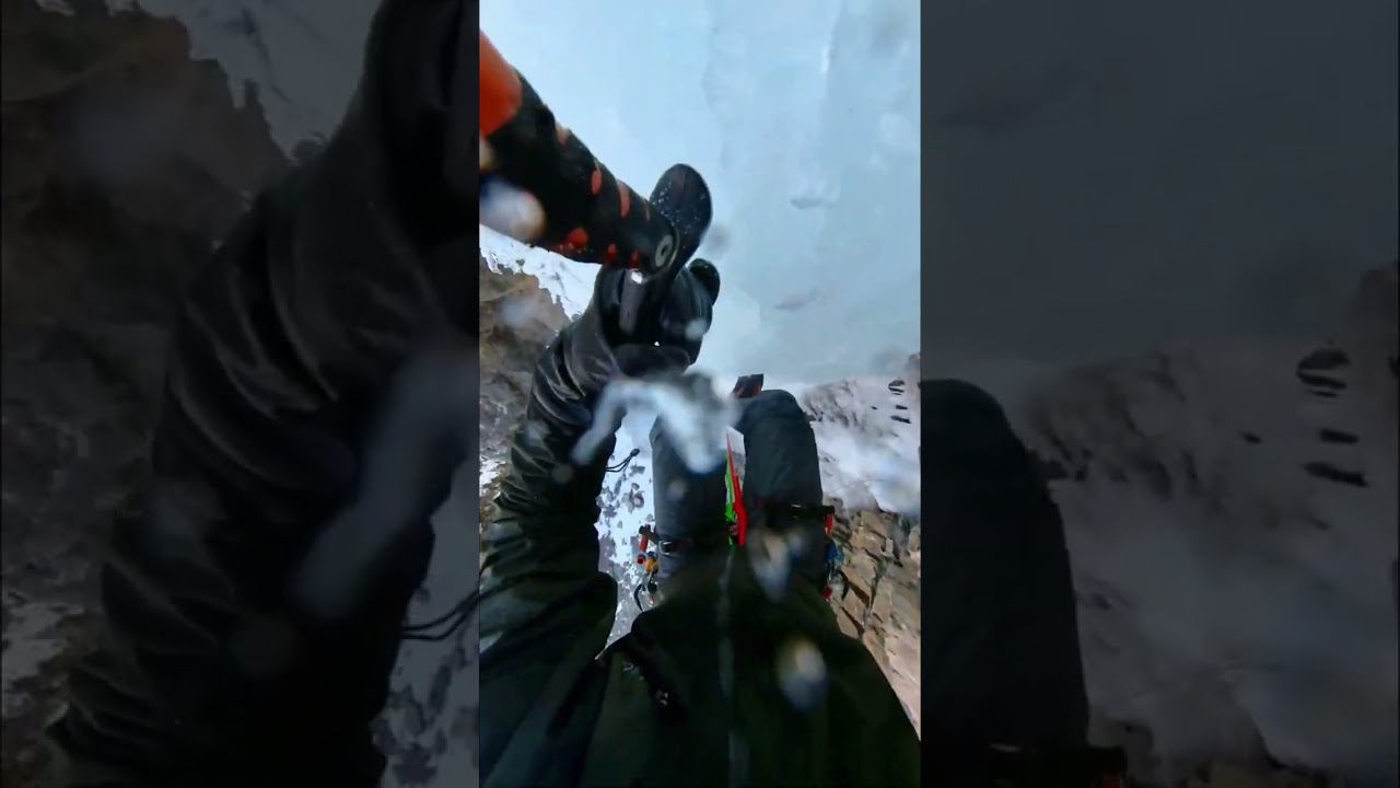 Ice Climber Shatters Ice (Satisfying & Scary) #shorts