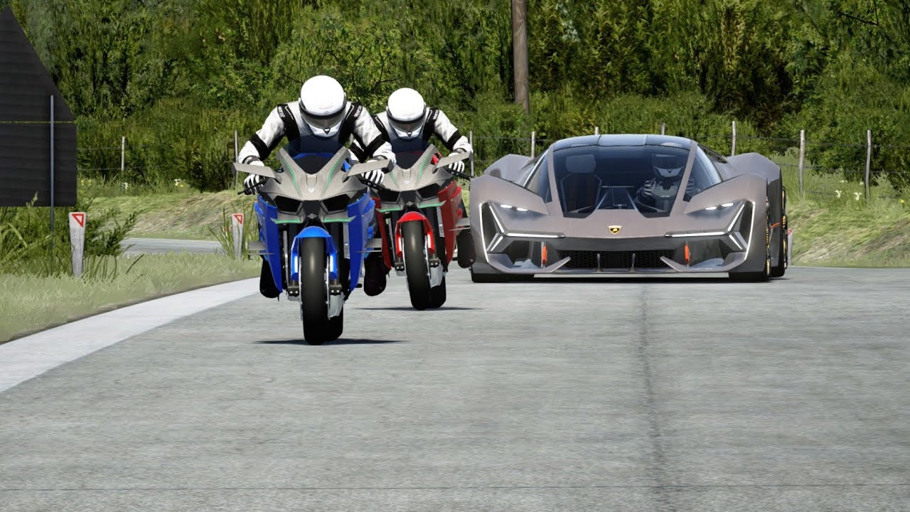 Lamborghini Terzo Millennio vs Kawasaki Ninja H2R Supercharged at Old SPA