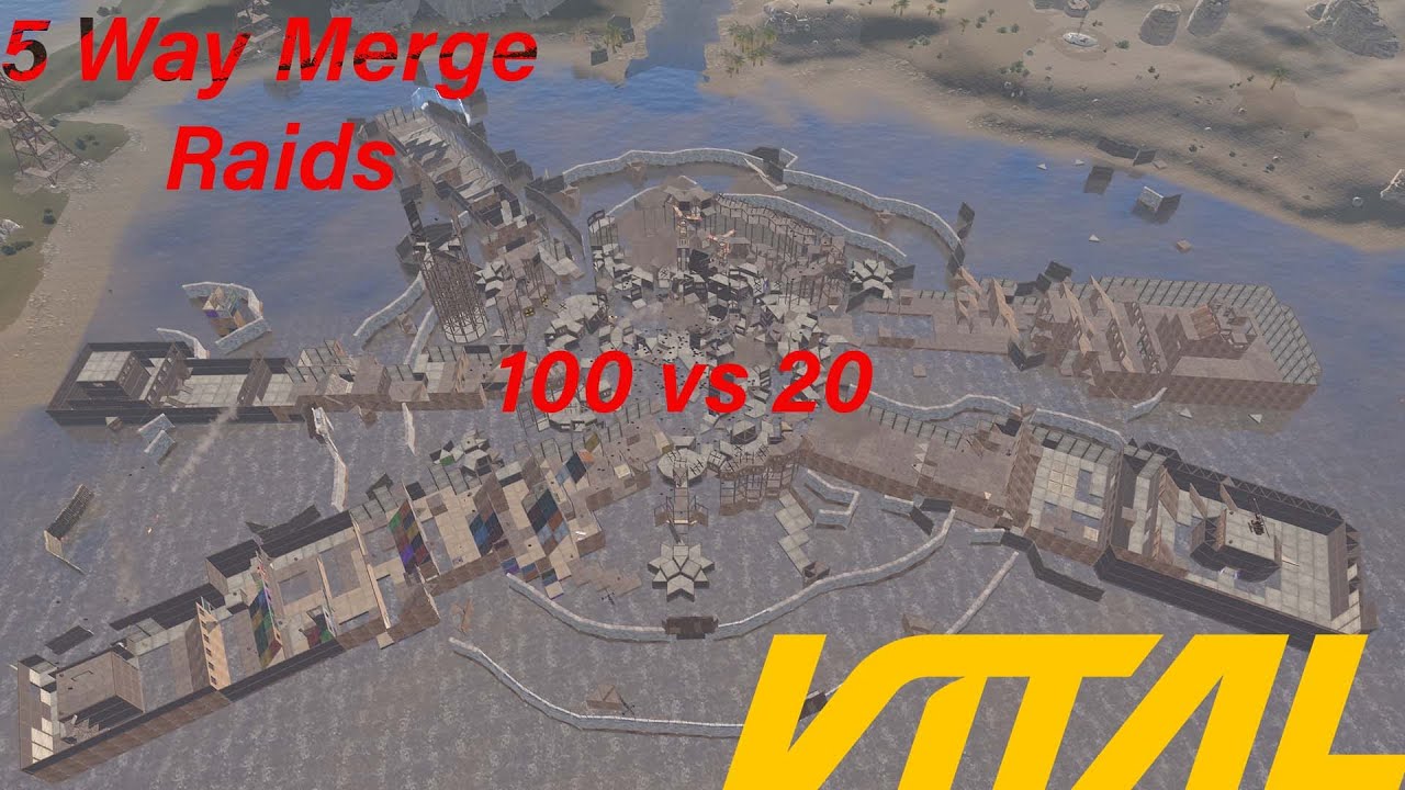 Rust Biggest 5 Way Merge Raids on EU Scene on Vital 5x ( 100 vs 20 ) Raids Defence