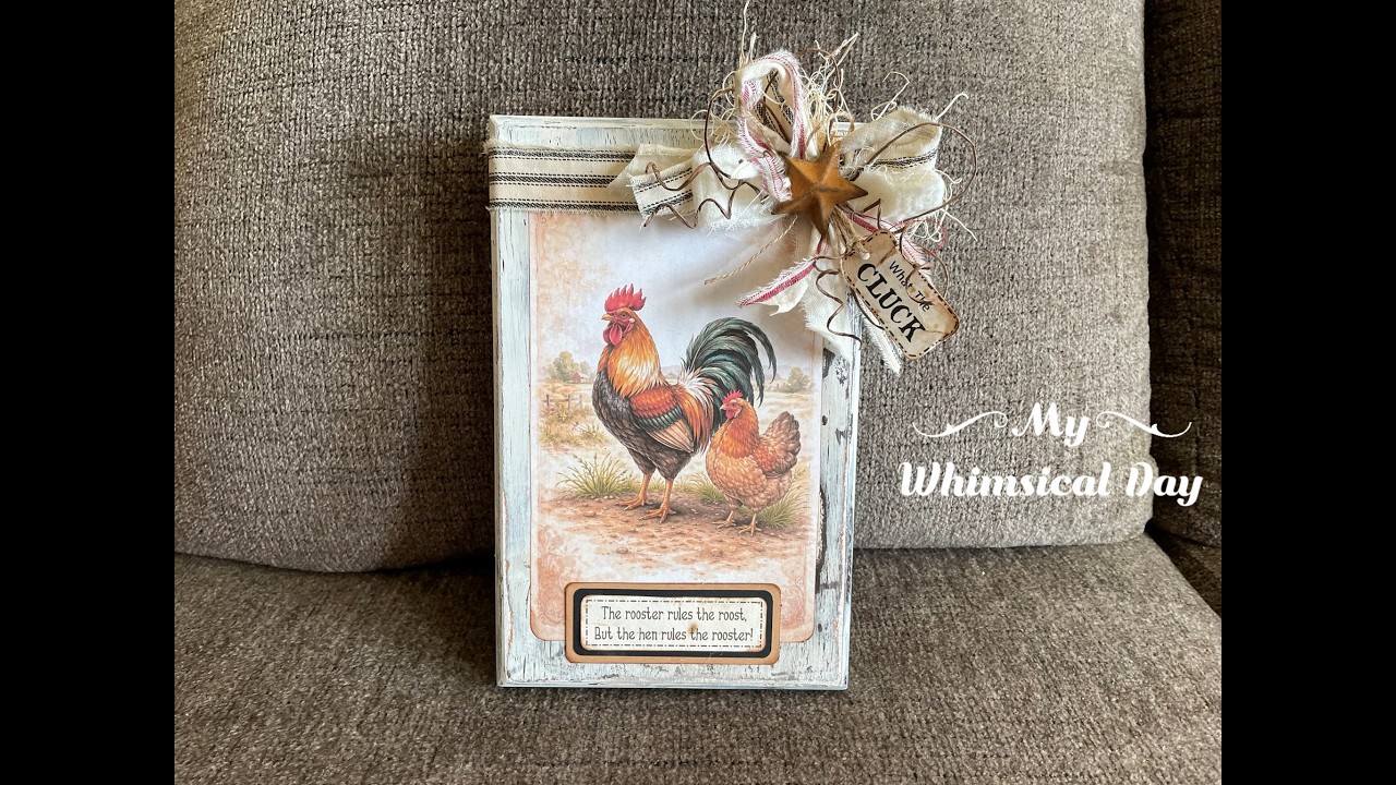 Primitive Rooster print on a wooden sign! Vintage vibe!