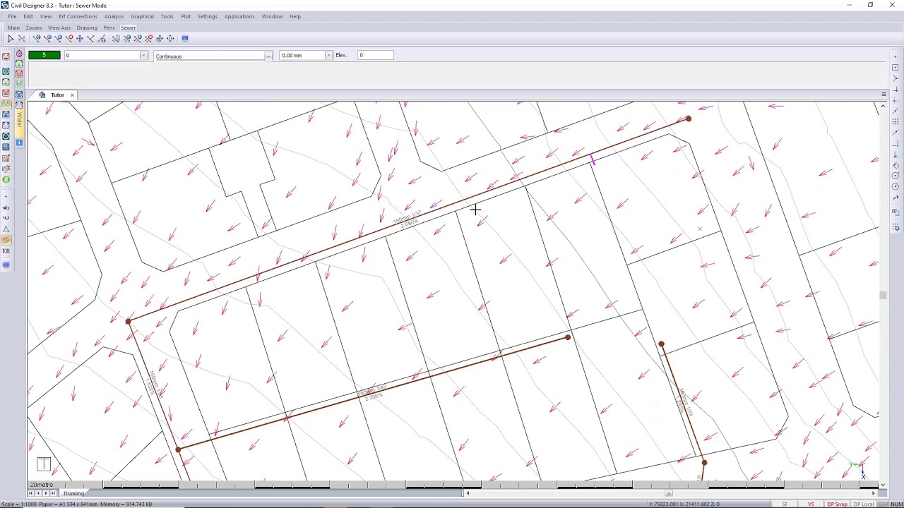 CIVIL DESIGNER software: Open Classroom Sewer House Connections