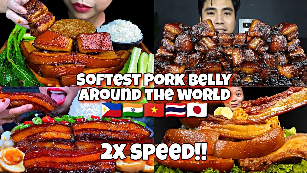 2x speed!!🔥How MUKBANGERS AROUND THE WORLD eats PORK BELLY 🇵🇭🇮🇳🇻🇳🇹🇭🇳🇵 Fast Motion ASMR Compilations
