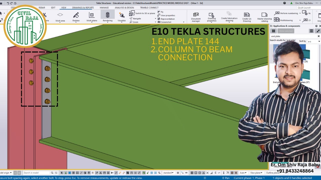Modelling Beam To Column Connections | End Plate Connection 144 | Tekla Structures In Hindi