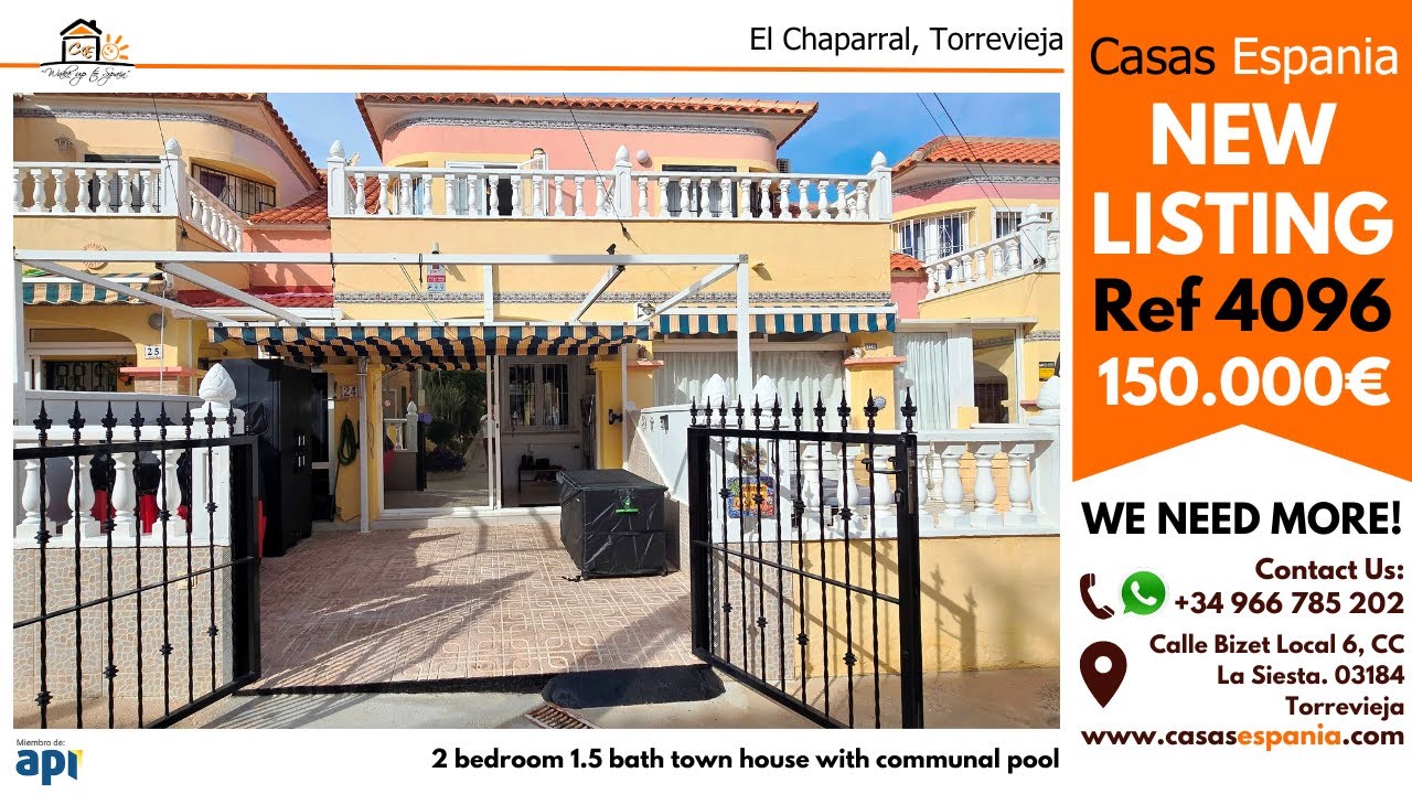 2 bedroom town house for sale El Chaparral  Torrevieja Ref 4096 150,000€