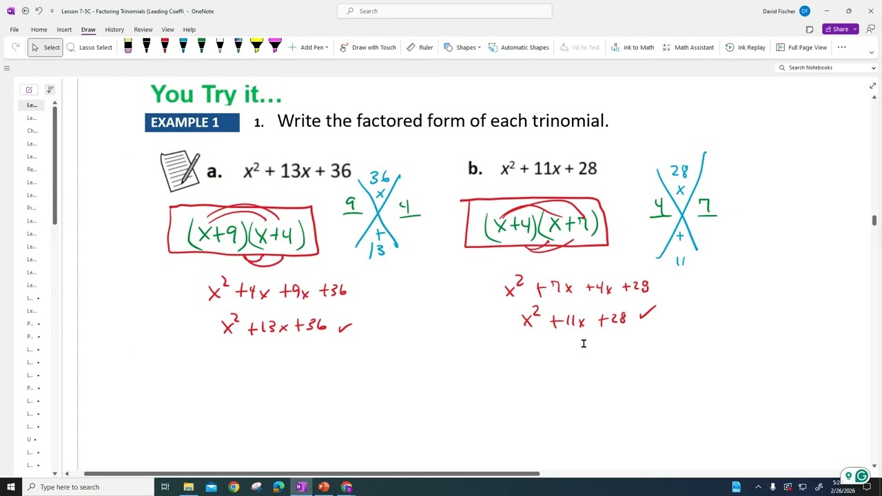 Lesson 7-5C - Factoring Trinomials (Leading Coefficient is 1) Savvas