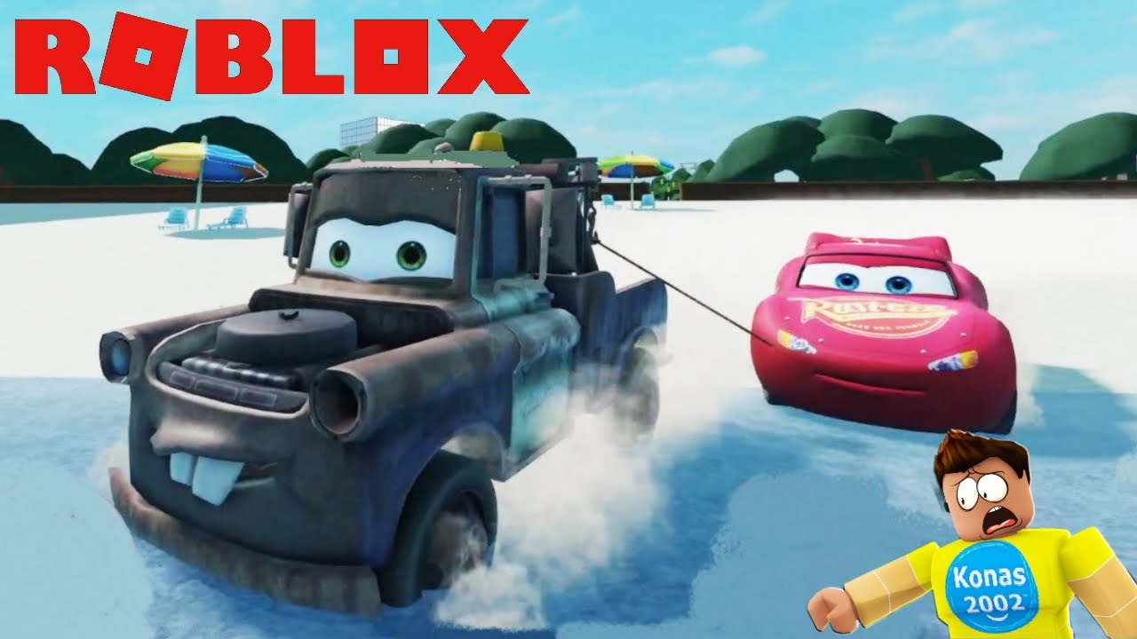 ROBLOX: Мэтр тащит Молнию Маккуина на пляж! Эпический прыжок с трамплина | Konas2002
