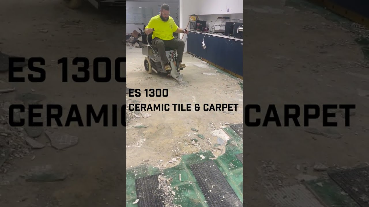 ES 1300 Ride On Floor Scraper removing ceramic tile
