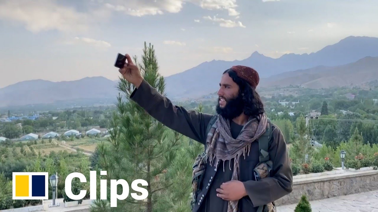 Taliban fighters take selfies at scenic tourist spot near the Afghan capital Kabul