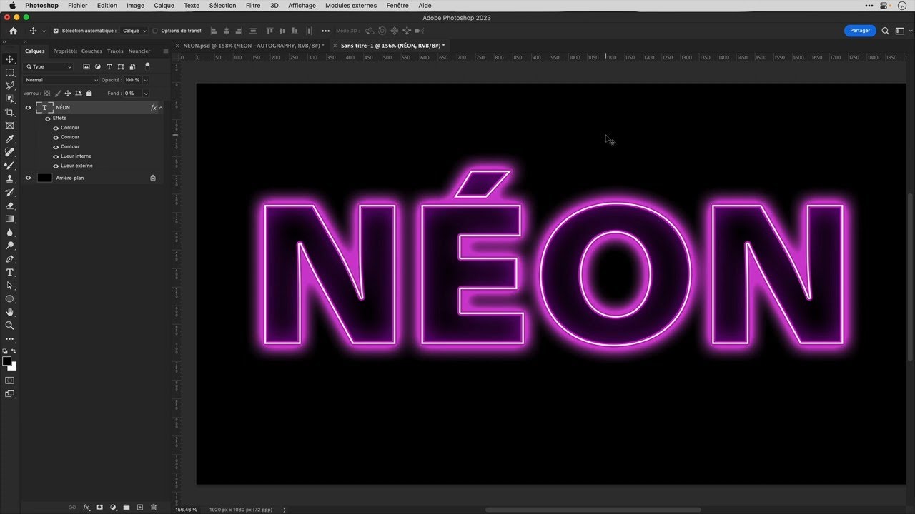 Effet néon sur du texte qui reste éditable avec Photoshop