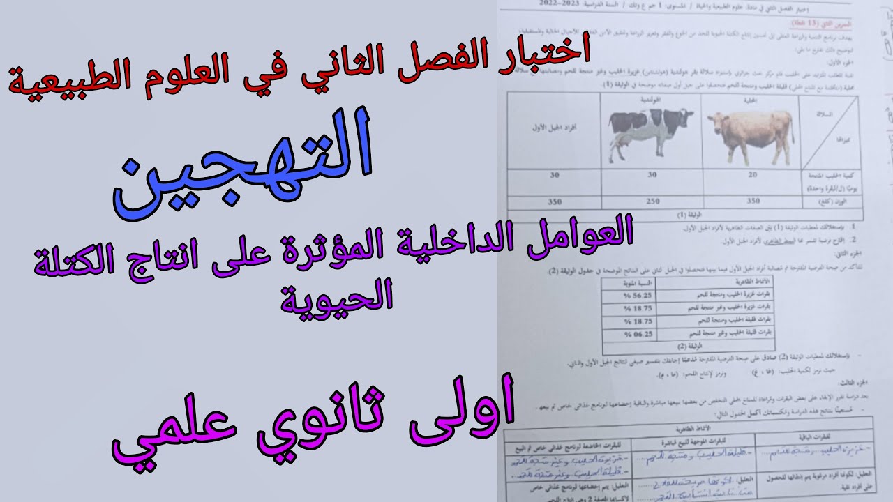 اختبار الفصل الثاني في العلوم الطبيعية للسنة الاولى ثانوي علمي حول العوامل الداخلية (التهجين )2024