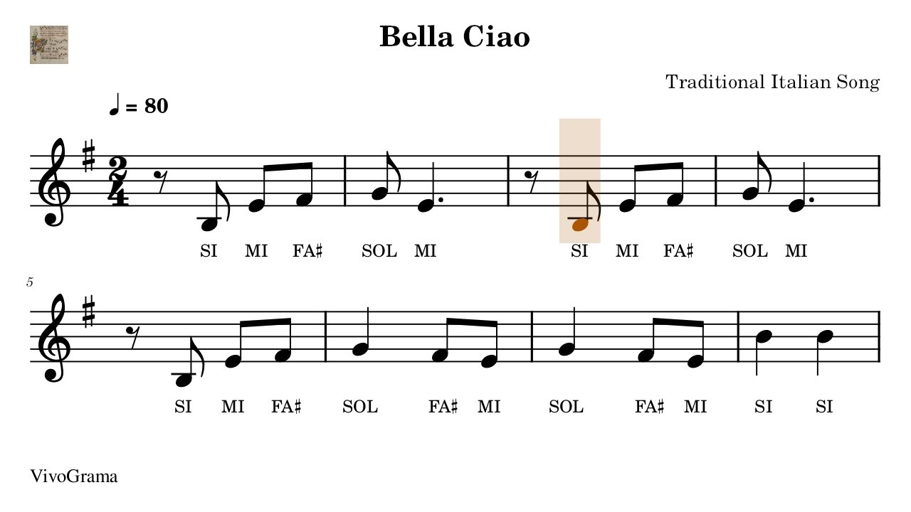 🎼 Bella Ciao - Partitura Fácil Violín. Práctica Tempo Progresivo
