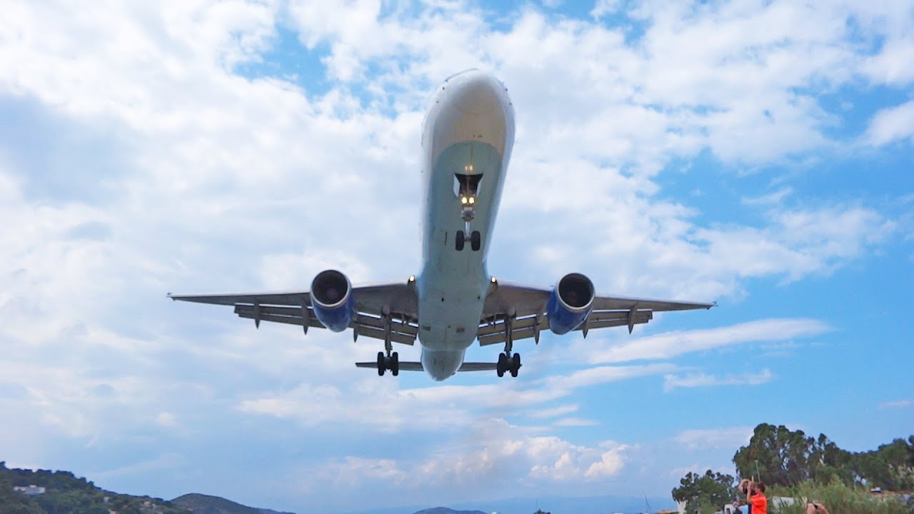 Insane LOW Head On 757 Landing at Skiathos Airport