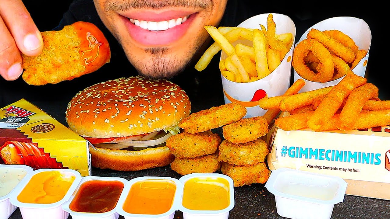 ASMR BURGER KING CHICKEN NUGGETS ONION RINGS WHOPPER FRIES MUKBANG EATING SHOW BIG BITES NO TALKING