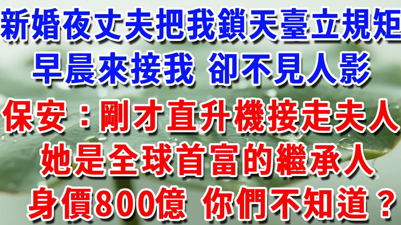 新婚夜 丈夫给把我鎖天台立规矩，早晨回頭卻不見人影，保安：剛才直升機隊接走了夫人，她是全球酒店集團的繼承人身家800亿 你们不知道！#一帆說故事 #為人處世 #生活經驗 #情感 #故事
