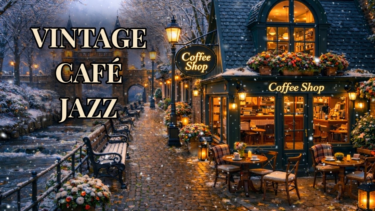 Vintage Coffeehouse Jazz 🎷 Relaxing Winter Snowfall Ambience ☕ 3 Hours | 4K