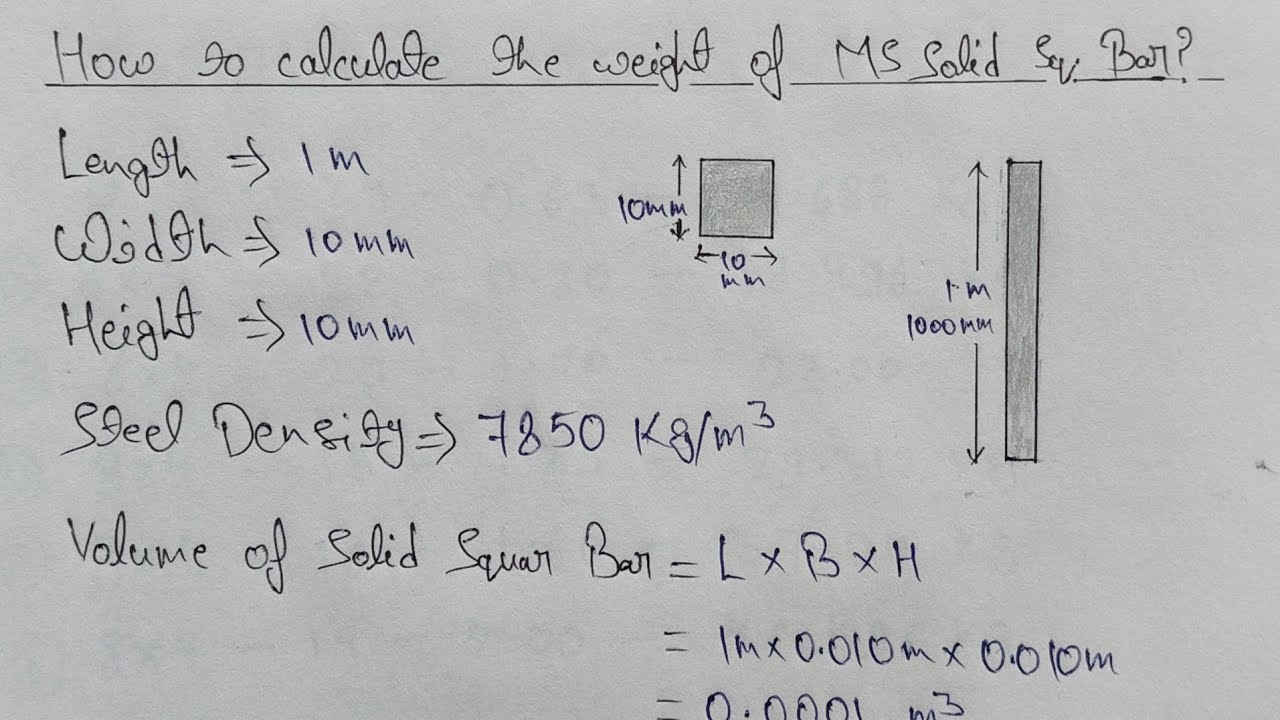MS Solid Square Bar Weight Calculation | MS Square Bar Weight Formula |