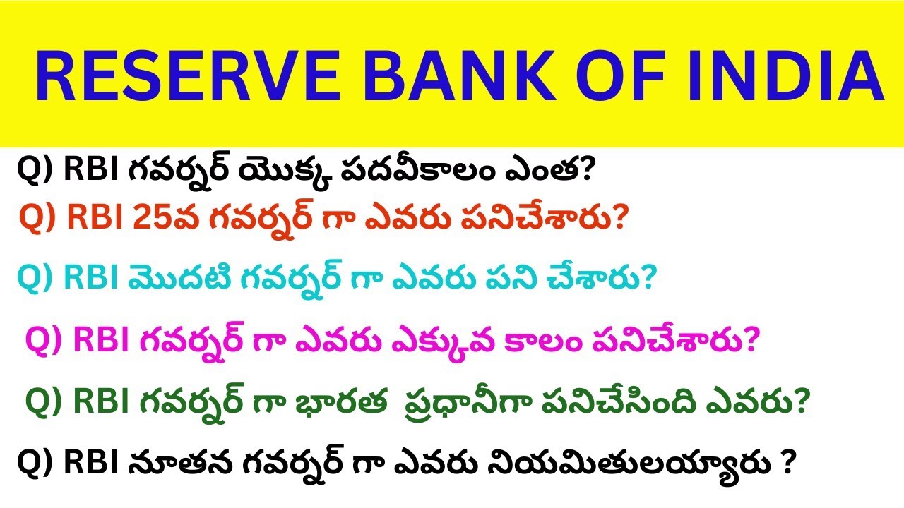 Reserve Bank of India Quiz|RBI new governor||APPSC|TSPSC|GK|TELUGU CURRENT AFFAIRS|Join in Success