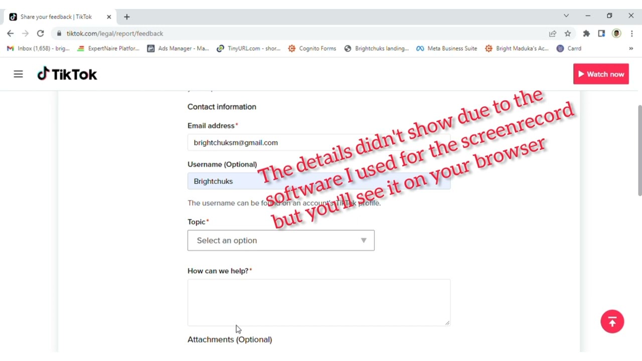 How to fill a TikTok feedback form (brightchuks academy)
