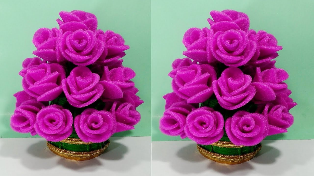 फोम के गुलाब का गुलदस्ता बनाने का आसान  तरीका /DIY FOAM SHEET ROSE FLOWER GULDASTA/PLASTIC BOTTLE