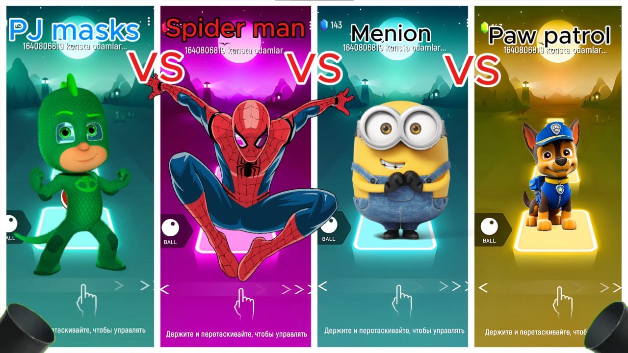 PJ Masks vs Spider-Man vs Minion vs Paw Patrol – Tiles Hop Challenge!