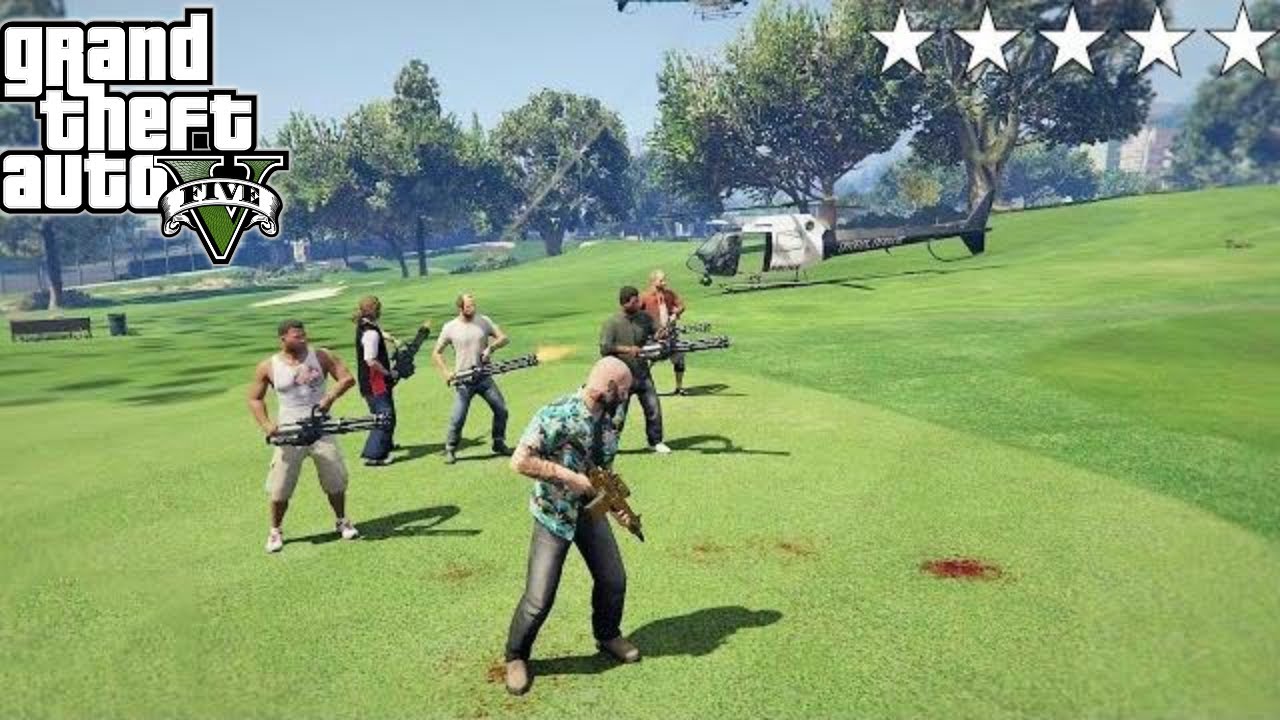 GTA 5 - Franklin, Lamar, Michael, Trevor, Ron and Wade's FIVE STAR COP BATTLE/ESCAPE