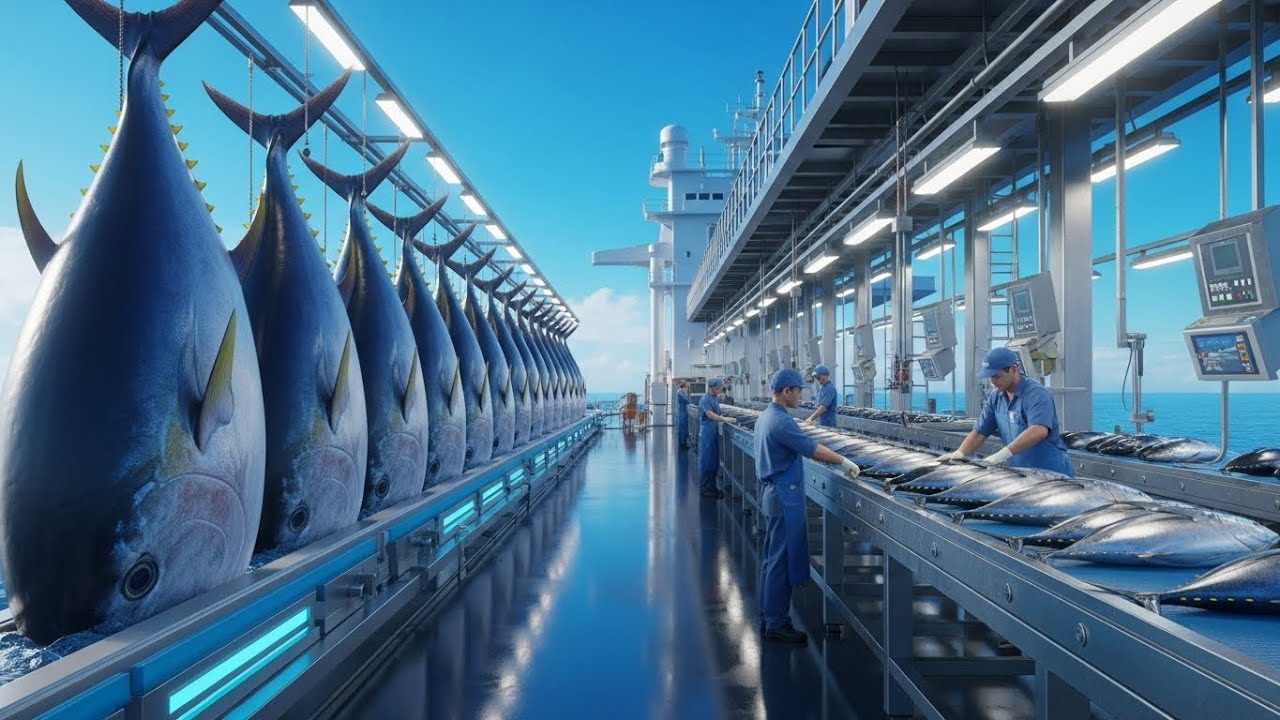 Inside the Modern Giant Bluefin Tuna Factory: Sea to Table Processing Line