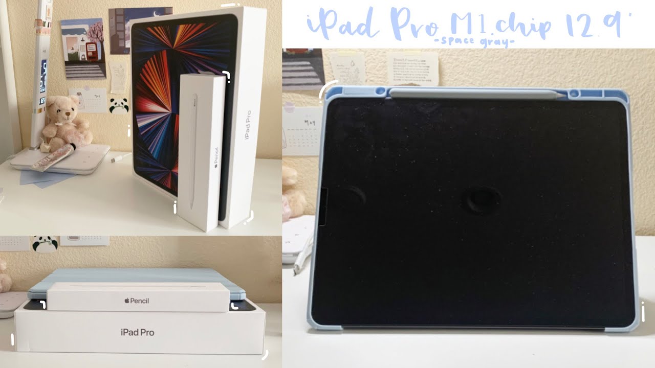 Unboxing  iPad Pro M1 chip 12.9’ 2021 + accessories | aesthetic with music