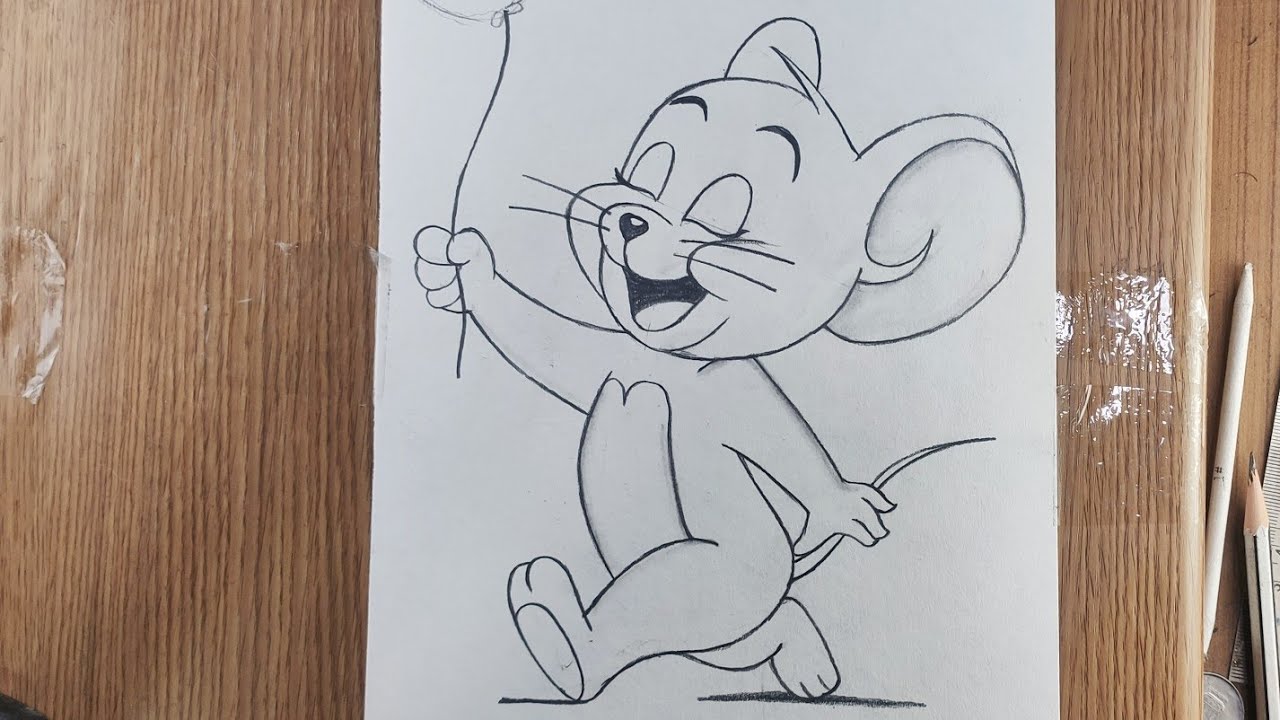 Live Pencil drawing of cute Jerry mouse outline drawing | tom and jerry art