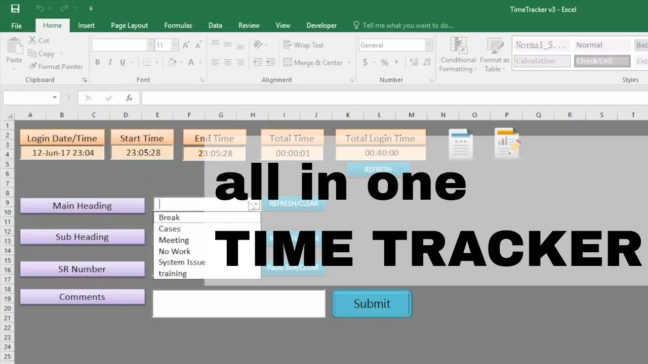 all in one excel time tracker vba | sample attached