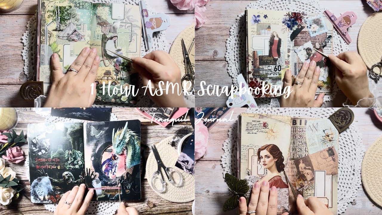 1 Hour ASMR Scrapbooking | Vintage & Fantasy Collage • Paper Sounds • No Talking