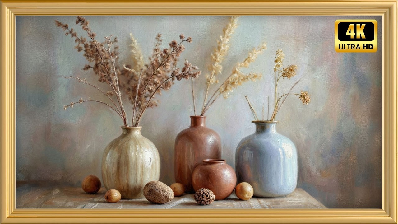 Elegant Still Life with Vases & Dried Flowers | 4K Art Display for Samsung Frame TV (8 Hours)