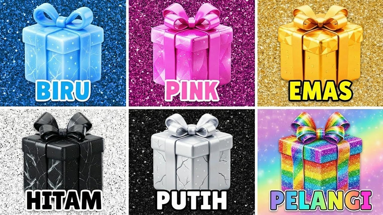 Pilih satu Hadiahmu🎁Edisi💙 Biru 🌸 Pink 💛 Emas 🤍 Putih 🖤 Hitam atau 🌈 Pelangi