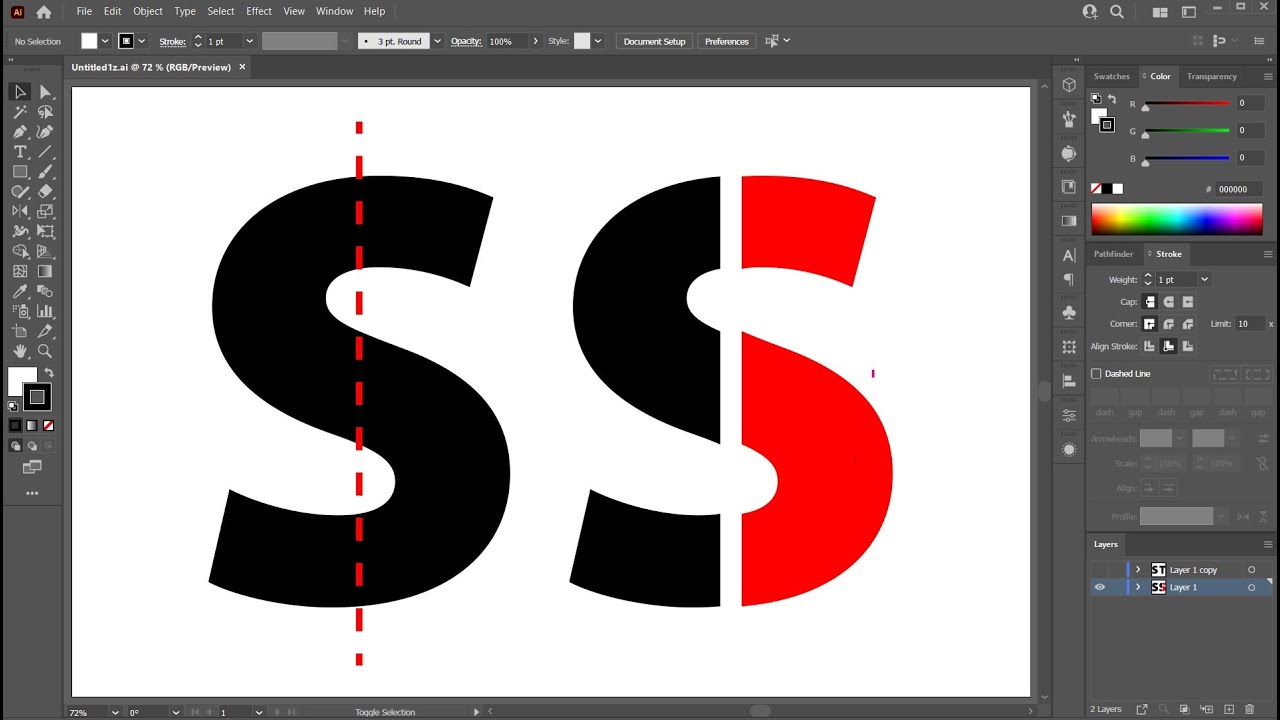 Как разделить буквы пополам в Adobe Illustrator
