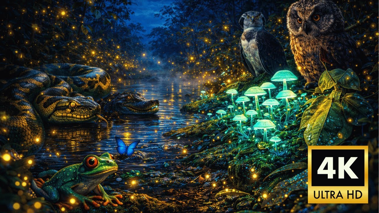 Relaxing Walk in the Amazon: Luminous Shadows - Fireflies & Glowing Nature (8K ASMR)