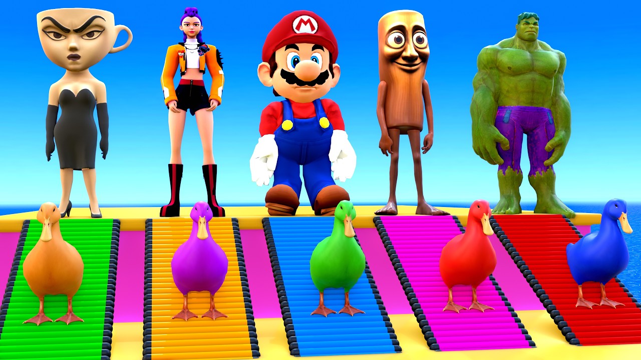 Playing as Spiderman in Long Slide Game with Cow Elephant Gorilla Hippo Tiger Funny 3d Animal Game