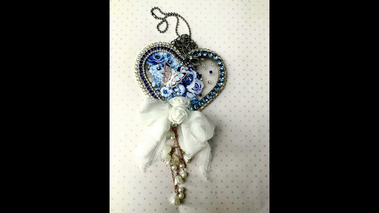 Handmade Blue Floral Heart Christmas Ornament