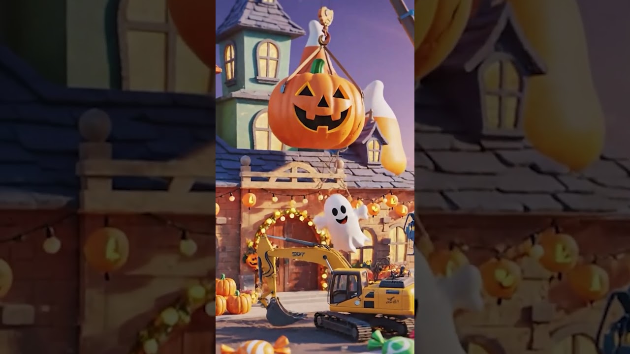 Trucks Build a Halloween Town  #constructionforkids  #kidsconstruction  #kidsvideo