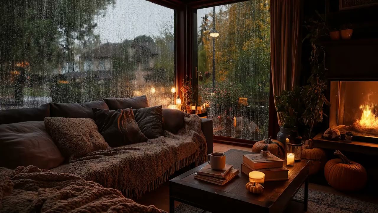 Rainfall on the Window ❄️ Relaxing Fireplace ASMR Ambience (3 Hours)